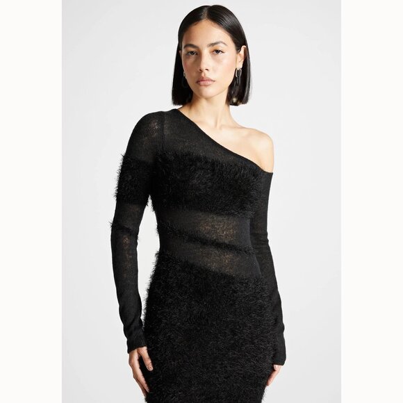 💥STUNNINGLY BEAUTIFUL💥Manière De Voir Off Shoulder Knitted Maxi Dress in Black - Picture 3 of 14